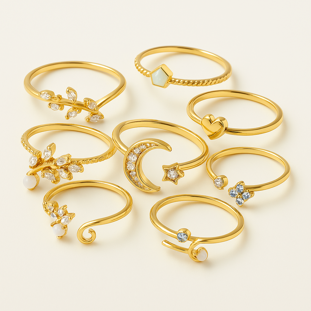 Set of 10 Bohemian Chic Rings