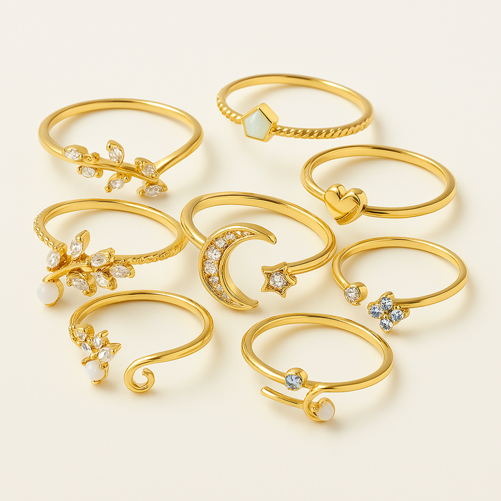Set of 10 Bohemian Chic Rings