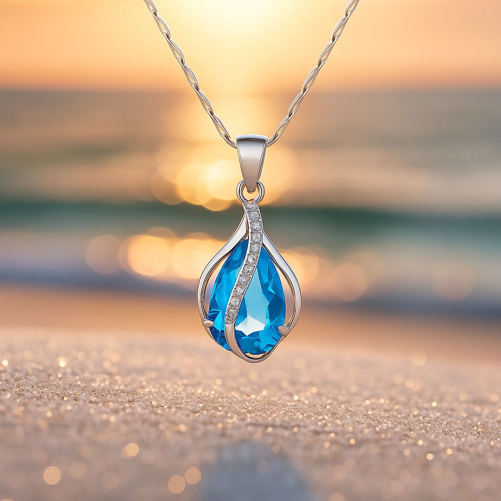 Radiant Blue Elegance – The Goutte de Lumière Necklace