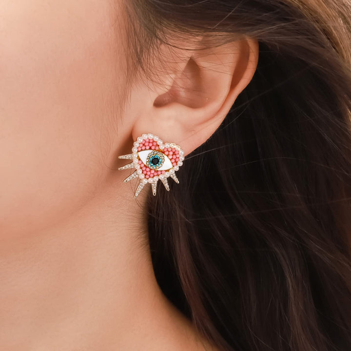 Diamond Sun Heart Evil Eye Earrings