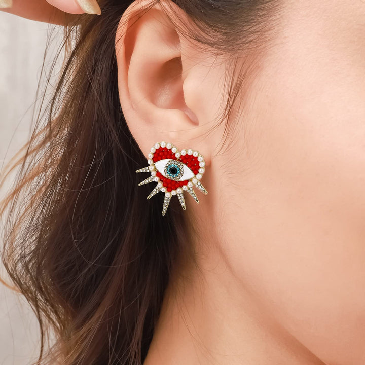 Diamond Sun Heart Evil Eye Earrings