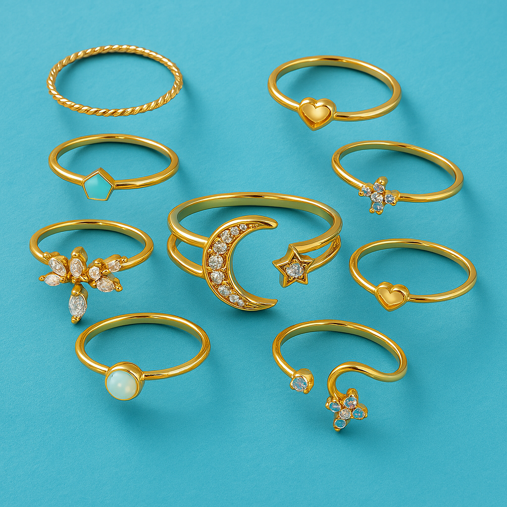 Set of 10 Bohemian Chic Rings