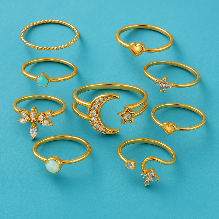 Set of 10 Bohemian Chic Rings