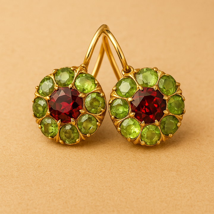 Éclat Rétro: Boucles d'Oreilles Émeraude et Rubis