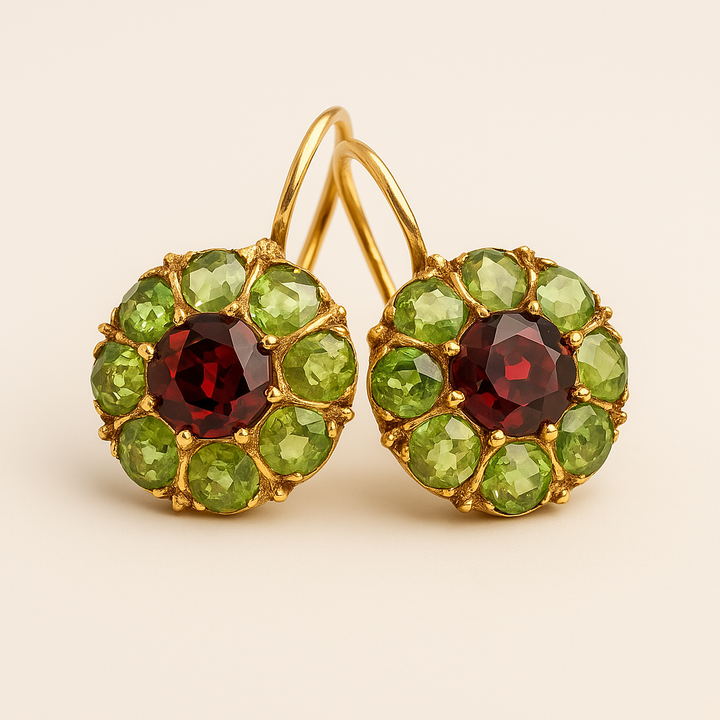 Éclat Rétro: Boucles d'Oreilles Émeraude et Rubis