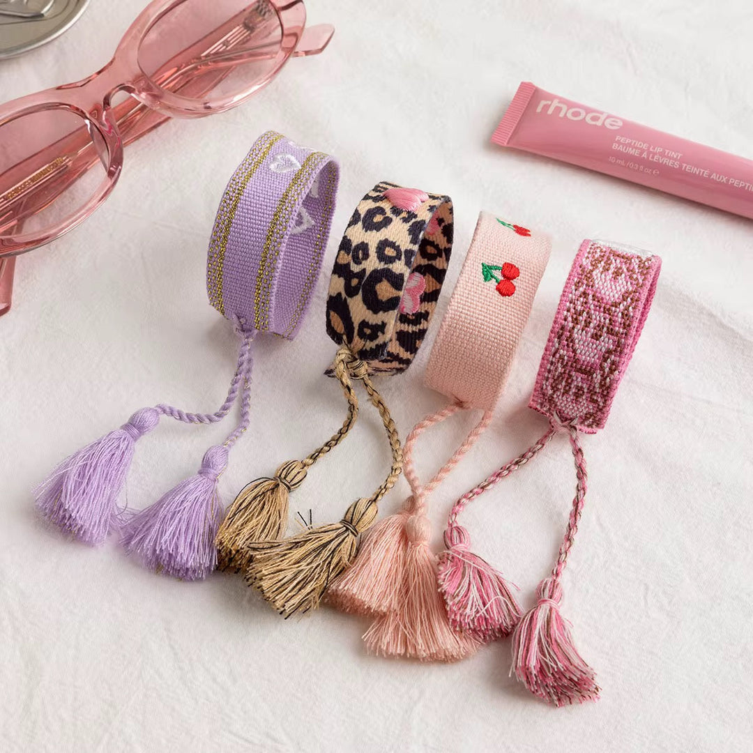 Woven Embroidered Cherry Bracelet