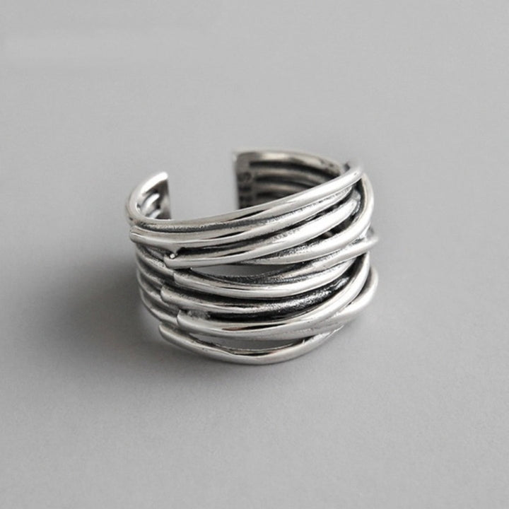Bague Argentée Superposée Ajustable
