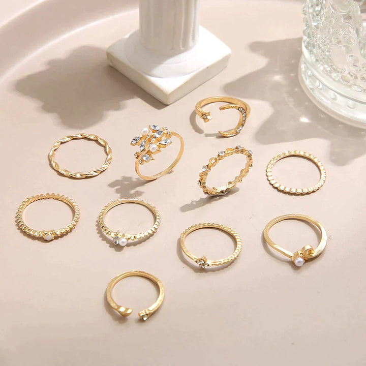 Paquet de 10 Bagues Boho en Or