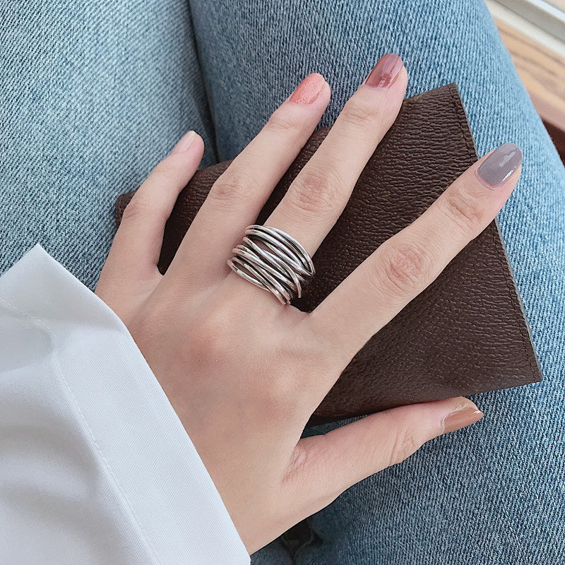 Bague Argentée Superposée Ajustable