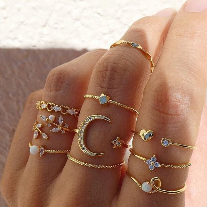 Set of 10 Bohemian Chic Rings