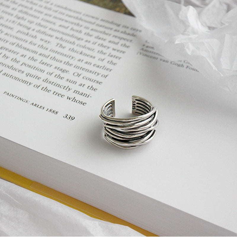 Bague Argentée Superposée Ajustable