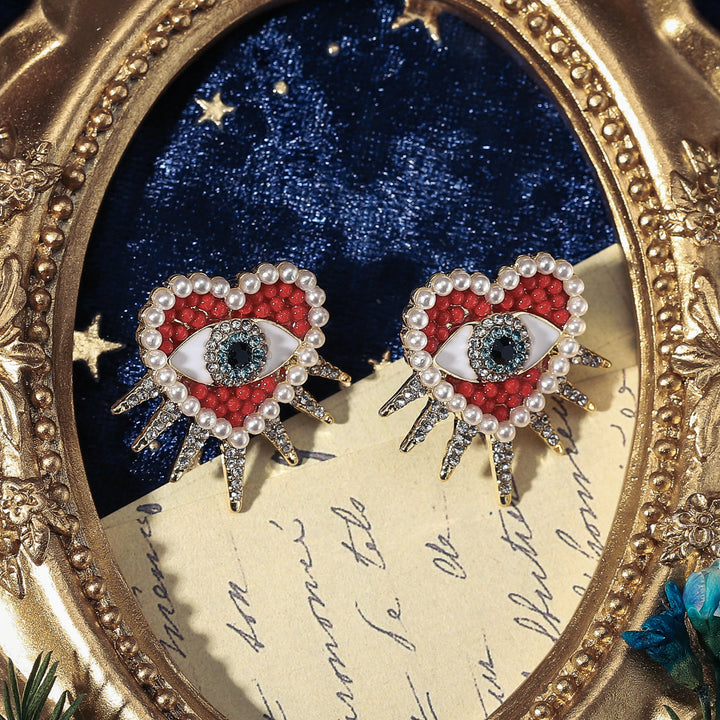 Diamond Sun Heart Evil Eye Earrings