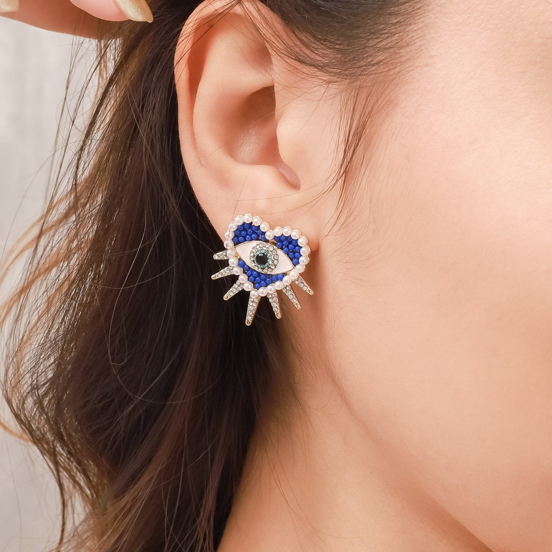 Diamond Sun Heart Evil Eye Earrings