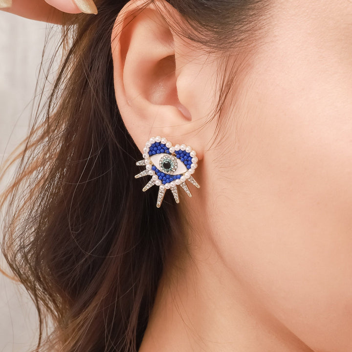 Diamond Sun Heart Evil Eye Earrings