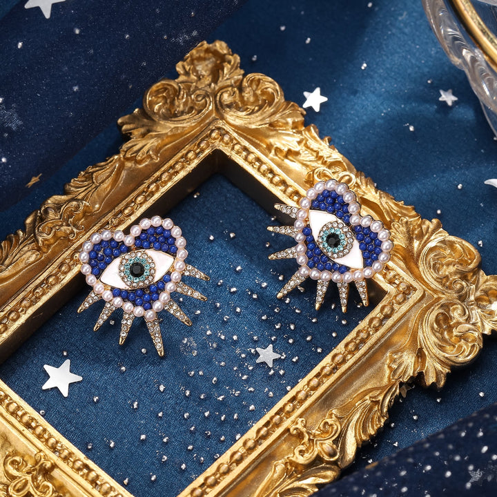 Diamond Sun Heart Evil Eye Earrings