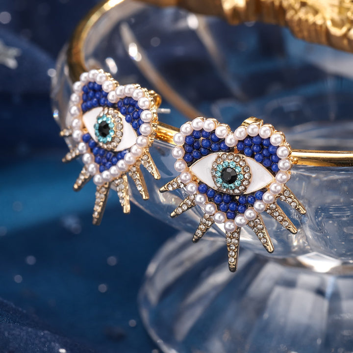 Diamond Sun Heart Evil Eye Earrings