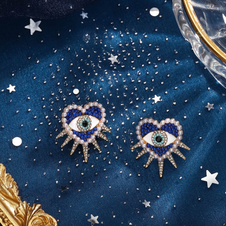 Diamond Sun Heart Evil Eye Earrings