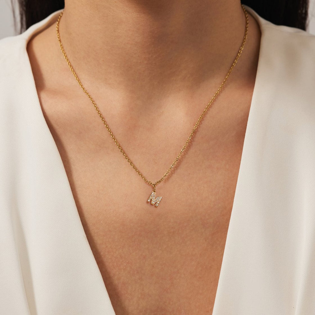 Crystal Charm Letter Necklace