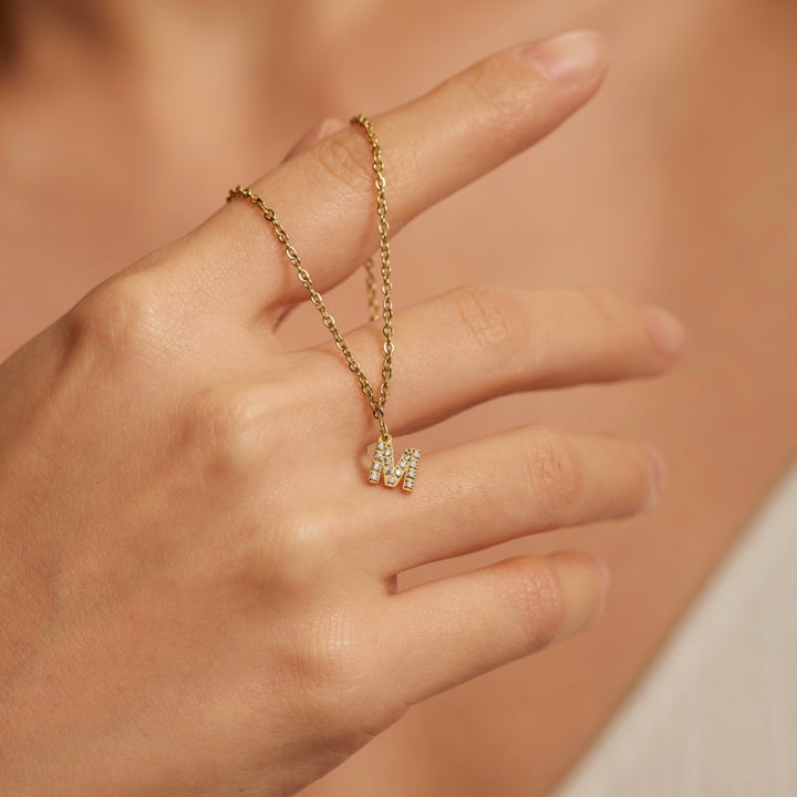 Crystal Charm Letter Necklace