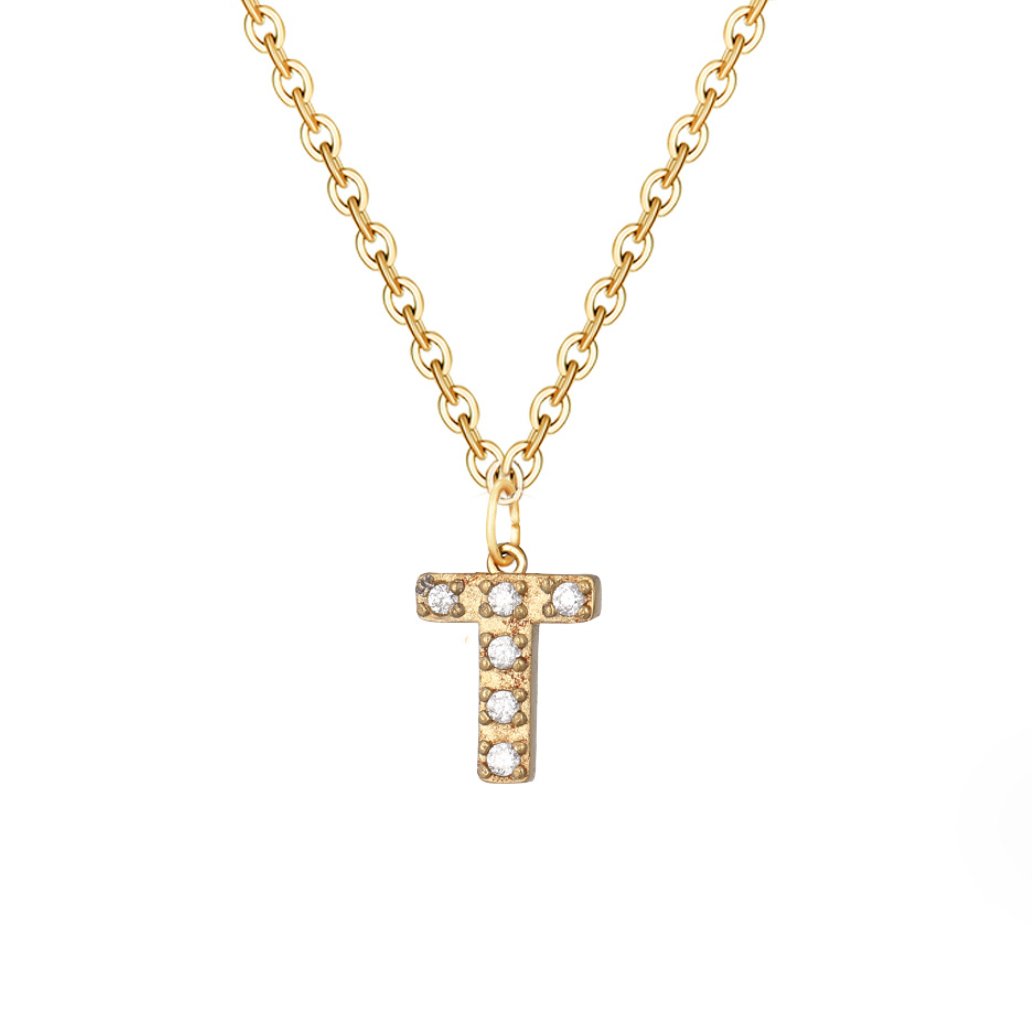 Crystal Charm Letter Necklace