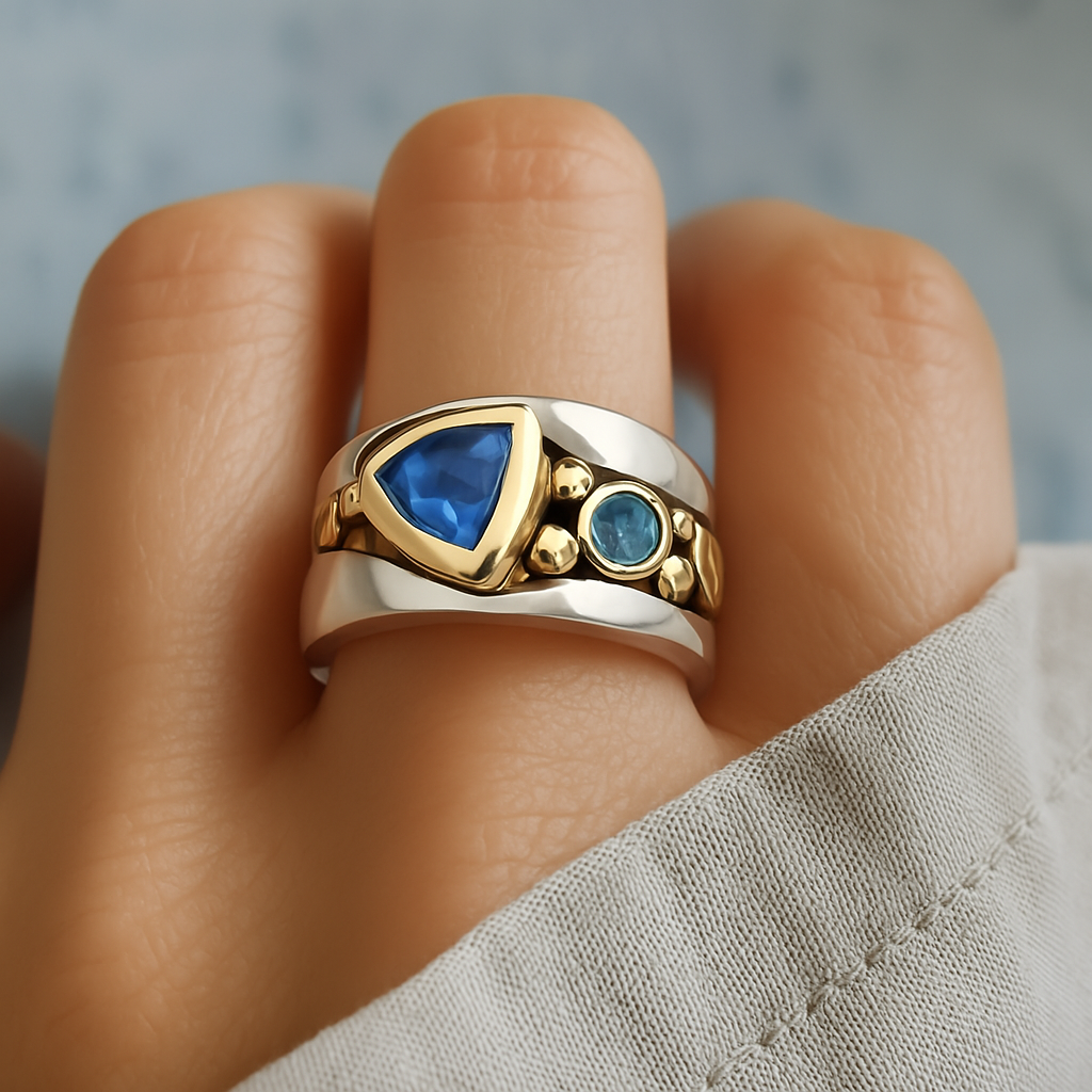 Vintage Blue Crystal Charm Ring