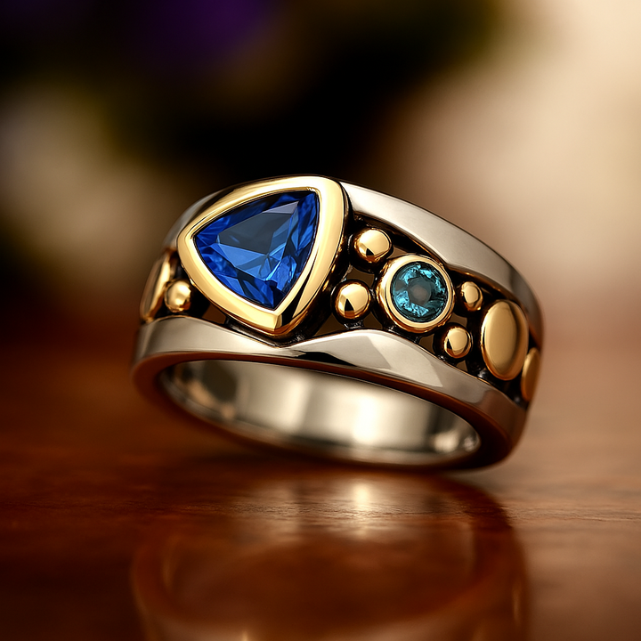 Vintage Blue Crystal Charm Ring