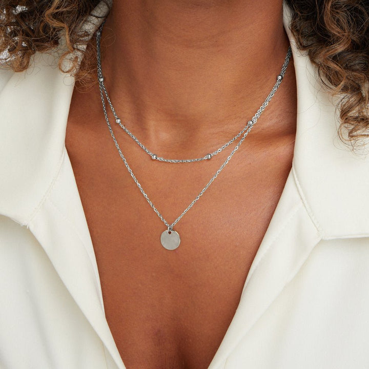 Silver Necklace with Stacked Discs