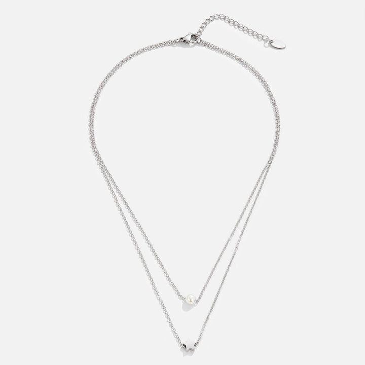 Layered Silver Necklace with Star and Pearl
