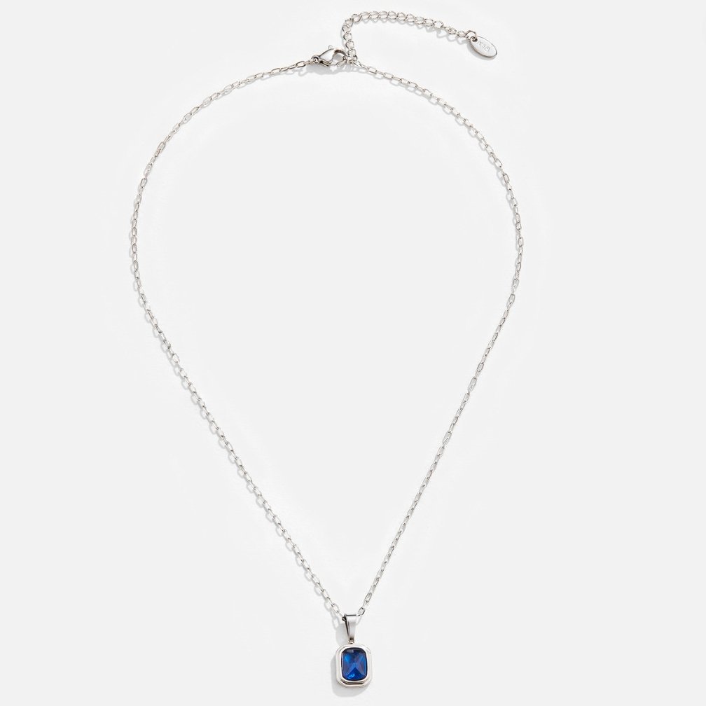 Silver Necklace with Navy Blue Pendant