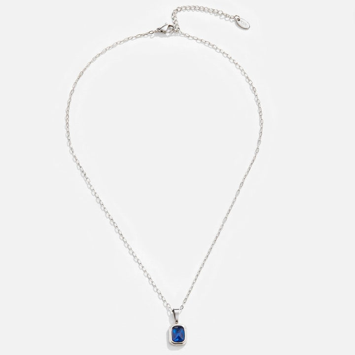 Silver Necklace with Navy Blue Pendant
