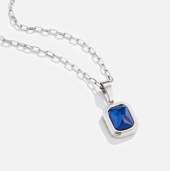 Silver Necklace with Navy Blue Pendant