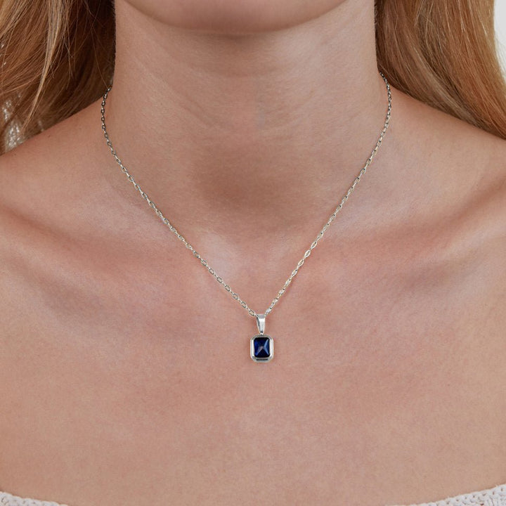 Silver Necklace with Navy Blue Pendant