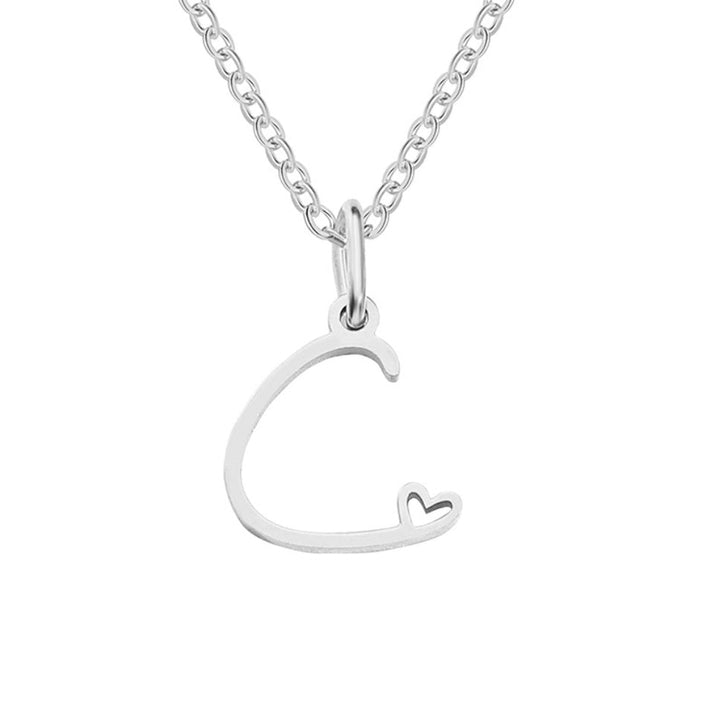 Silver Heart-Shaped Necklace with Initial