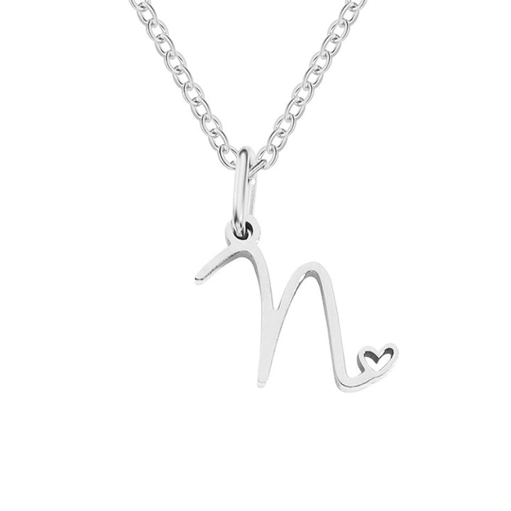 Silver Heart-Shaped Necklace with Initial