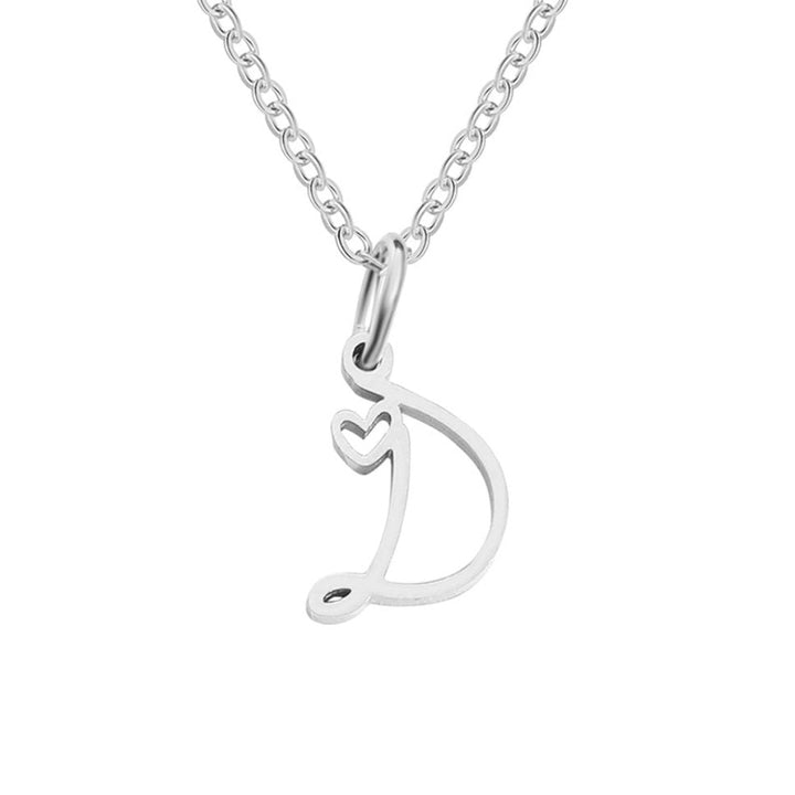 Silver Heart-Shaped Necklace with Initial
