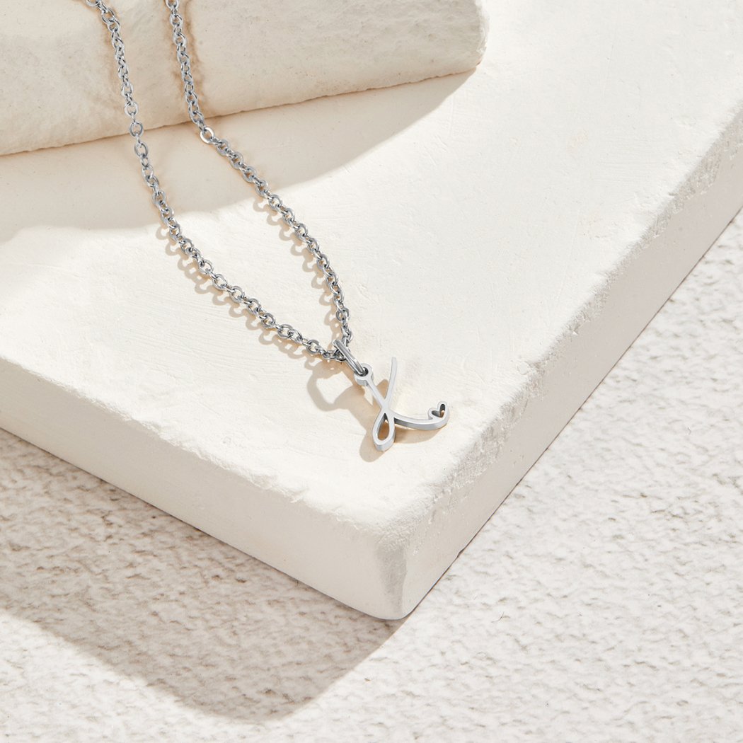 Silver Heart-Shaped Necklace with Initial