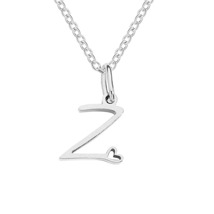 Silver Heart-Shaped Necklace with Initial