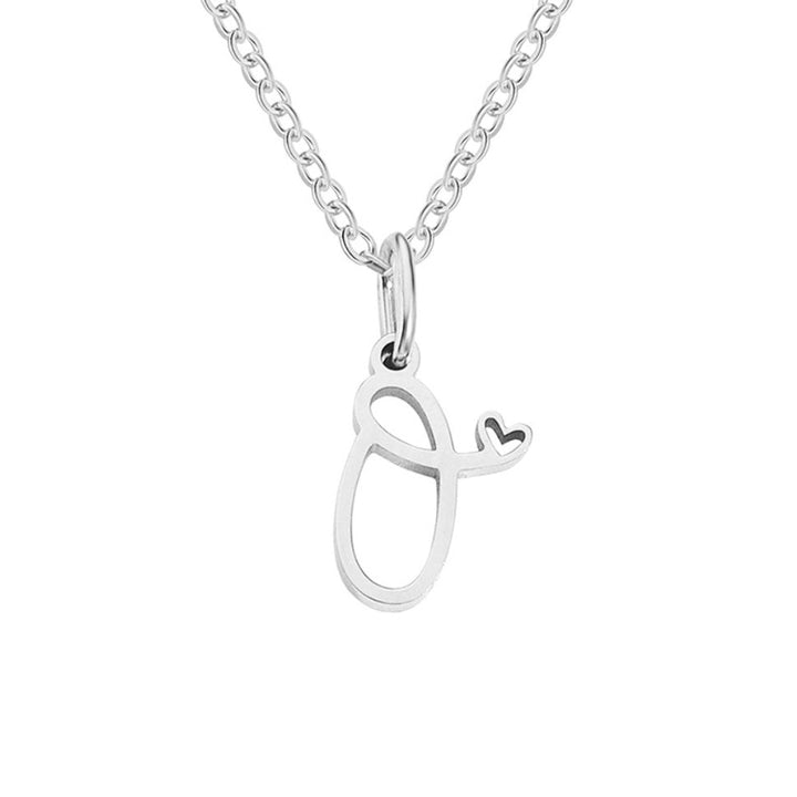 Silver Heart-Shaped Necklace with Initial