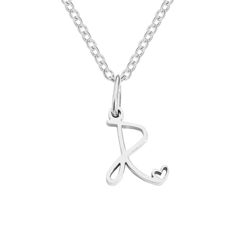 Silver Heart-Shaped Necklace with Initial