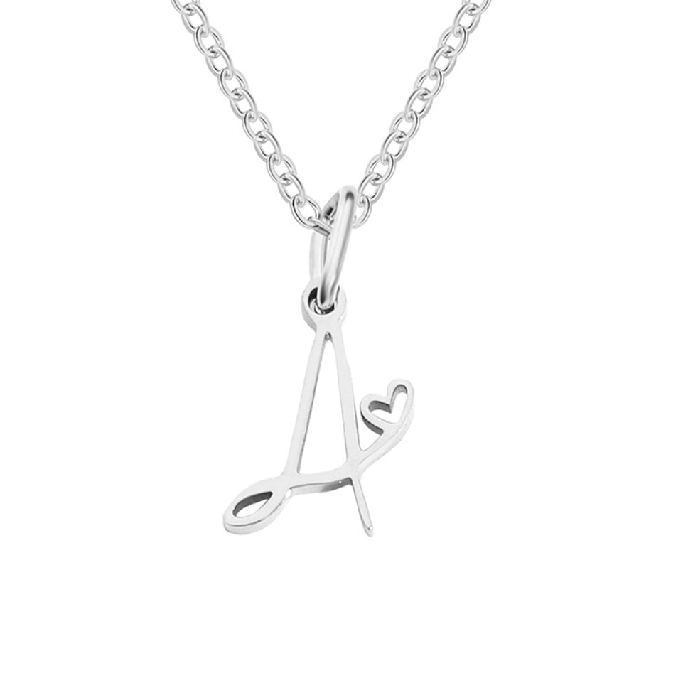 Silver Heart-Shaped Necklace with Initial