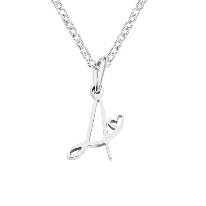 Silver Heart-Shaped Necklace with Initial