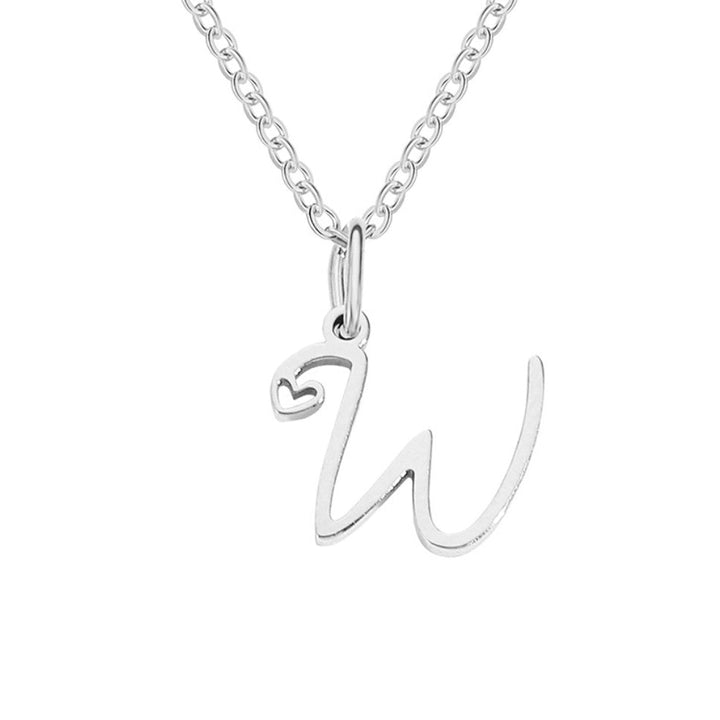 Silver Heart-Shaped Necklace with Initial