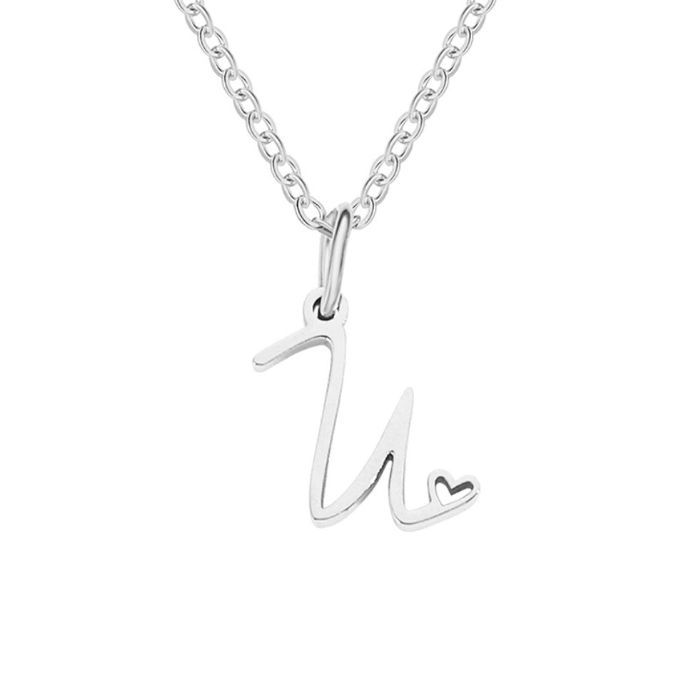Silver Heart-Shaped Necklace with Initial