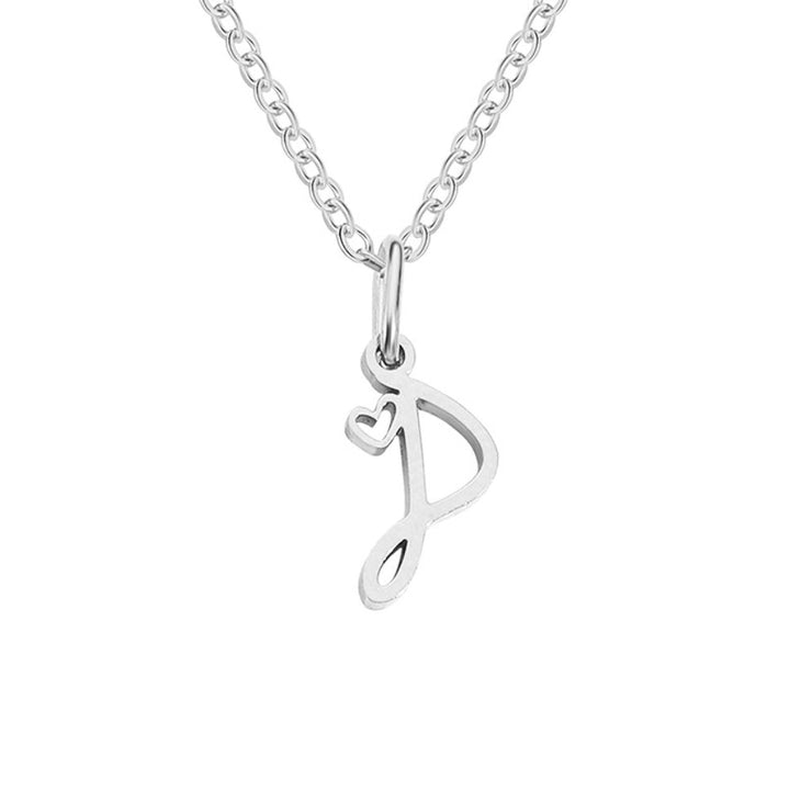 Silver Heart-Shaped Necklace with Initial