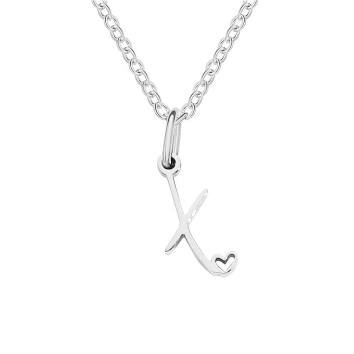 Silver Heart-Shaped Necklace with Initial