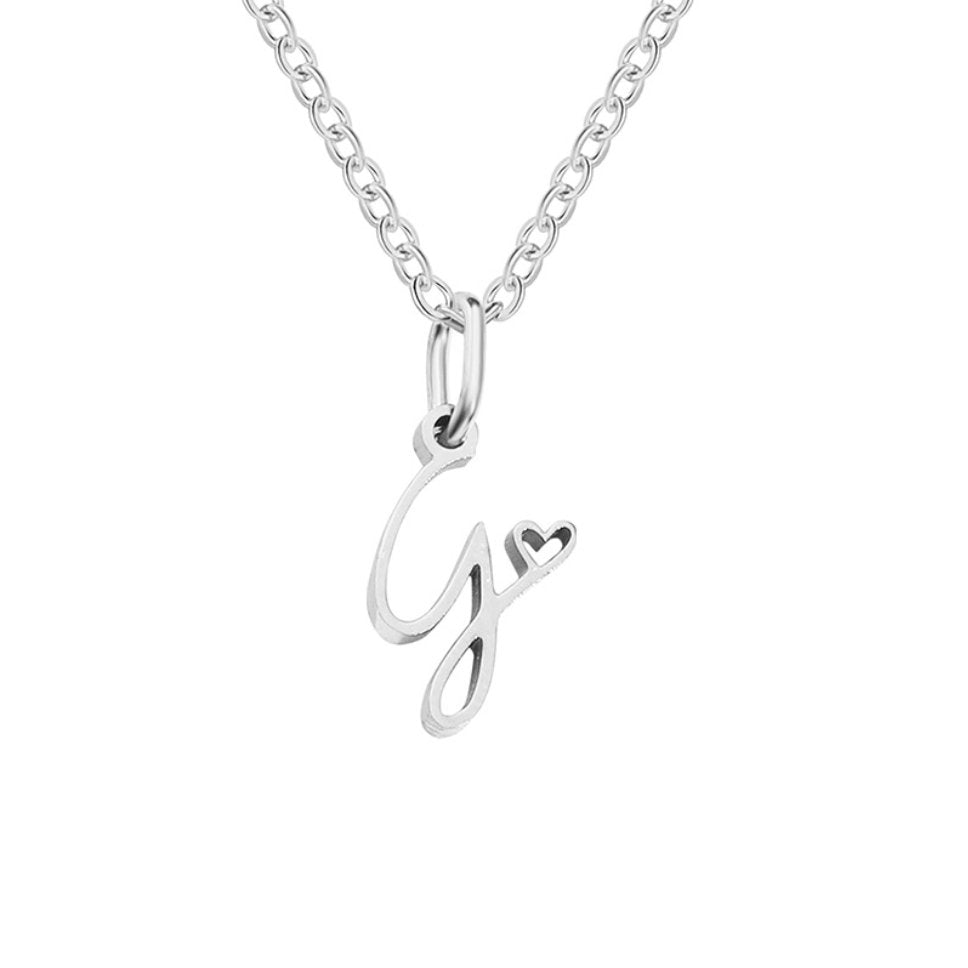 Silver Heart-Shaped Necklace with Initial