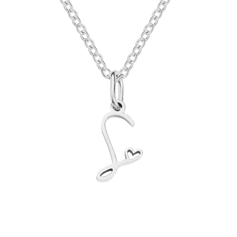 Silver Heart-Shaped Necklace with Initial