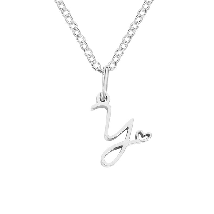 Silver Heart-Shaped Necklace with Initial