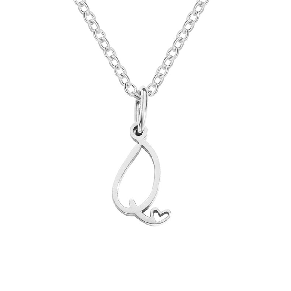 Silver Heart-Shaped Necklace with Initial