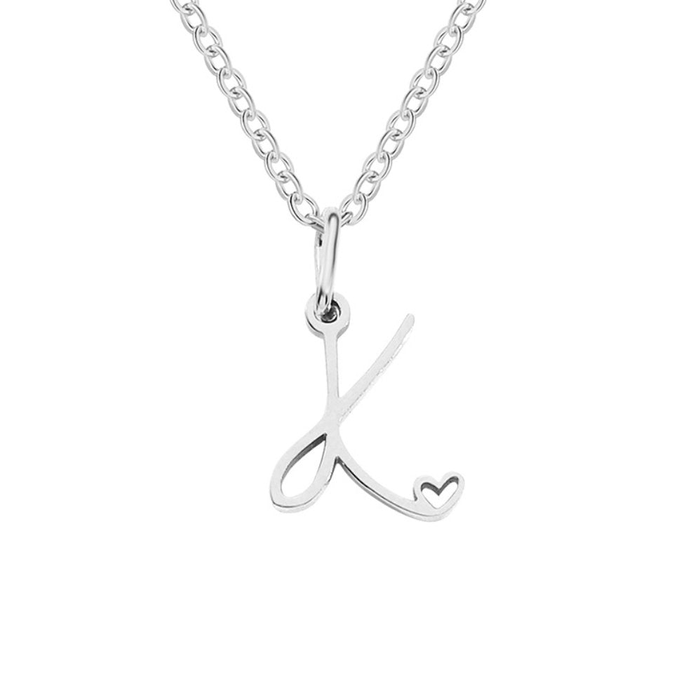 Silver Heart-Shaped Necklace with Initial